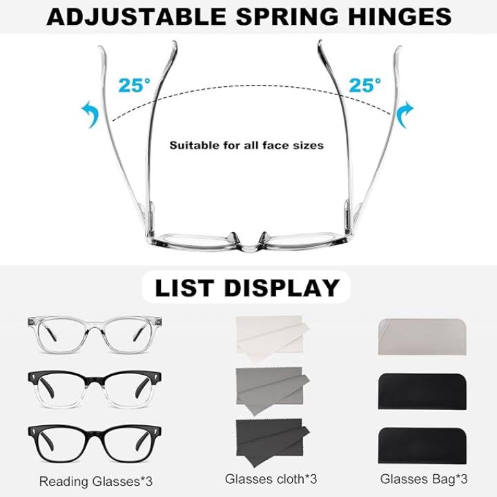 GGSTDDUP 3 Pack Progressive Multifocus Reading Glasses for Men Spring Hinge Rectangular Sport Blue Light Blocking Readers