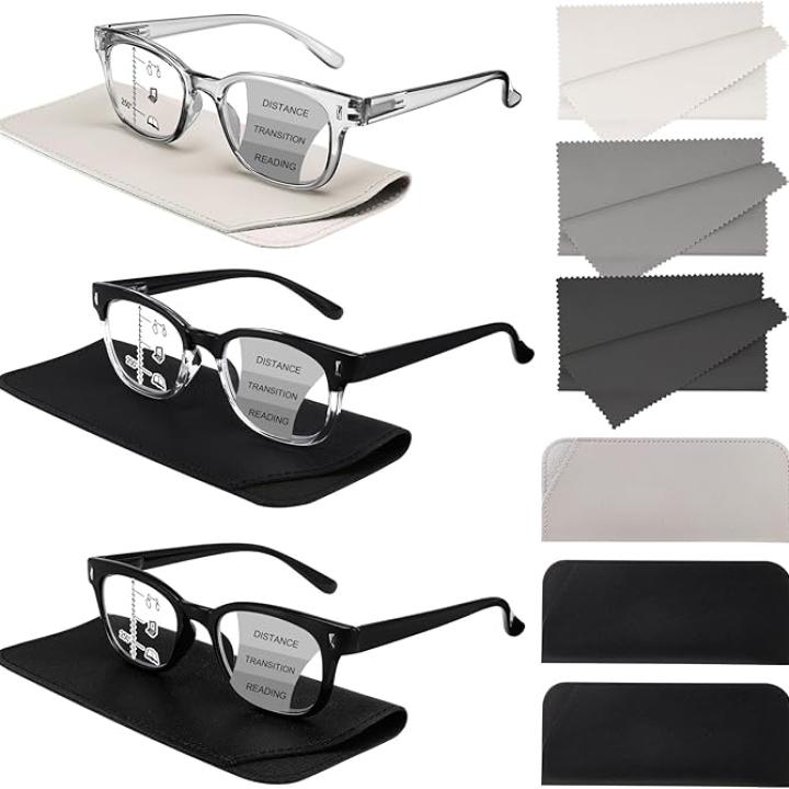 GGSTDDUP 3 Pack Progressive Multifocus Reading Glasses for Men Spring Hinge Rectangular Sport Blue Light Blocking Readers