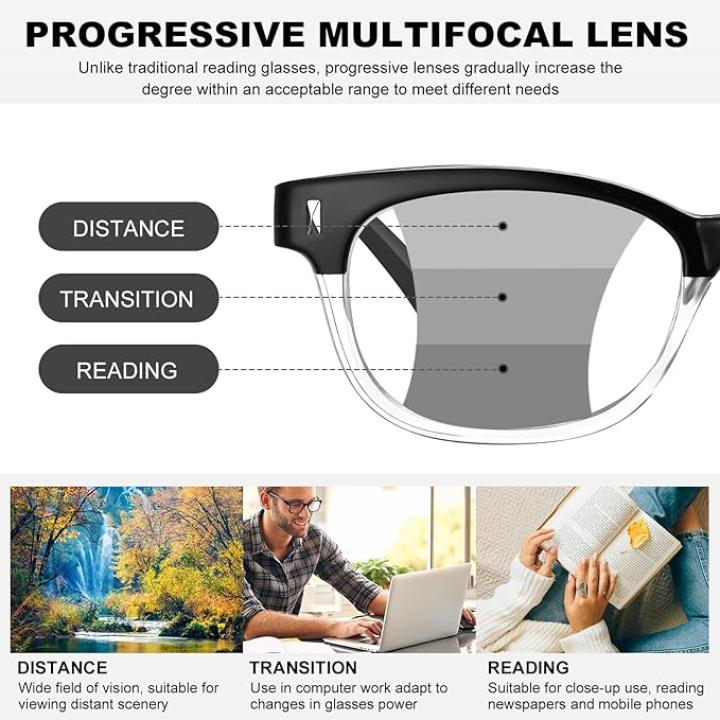 GGSTDDUP 3 Pack Progressive Multifocus Reading Glasses for Men Spring Hinge Rectangular Sport Blue Light Blocking Readers